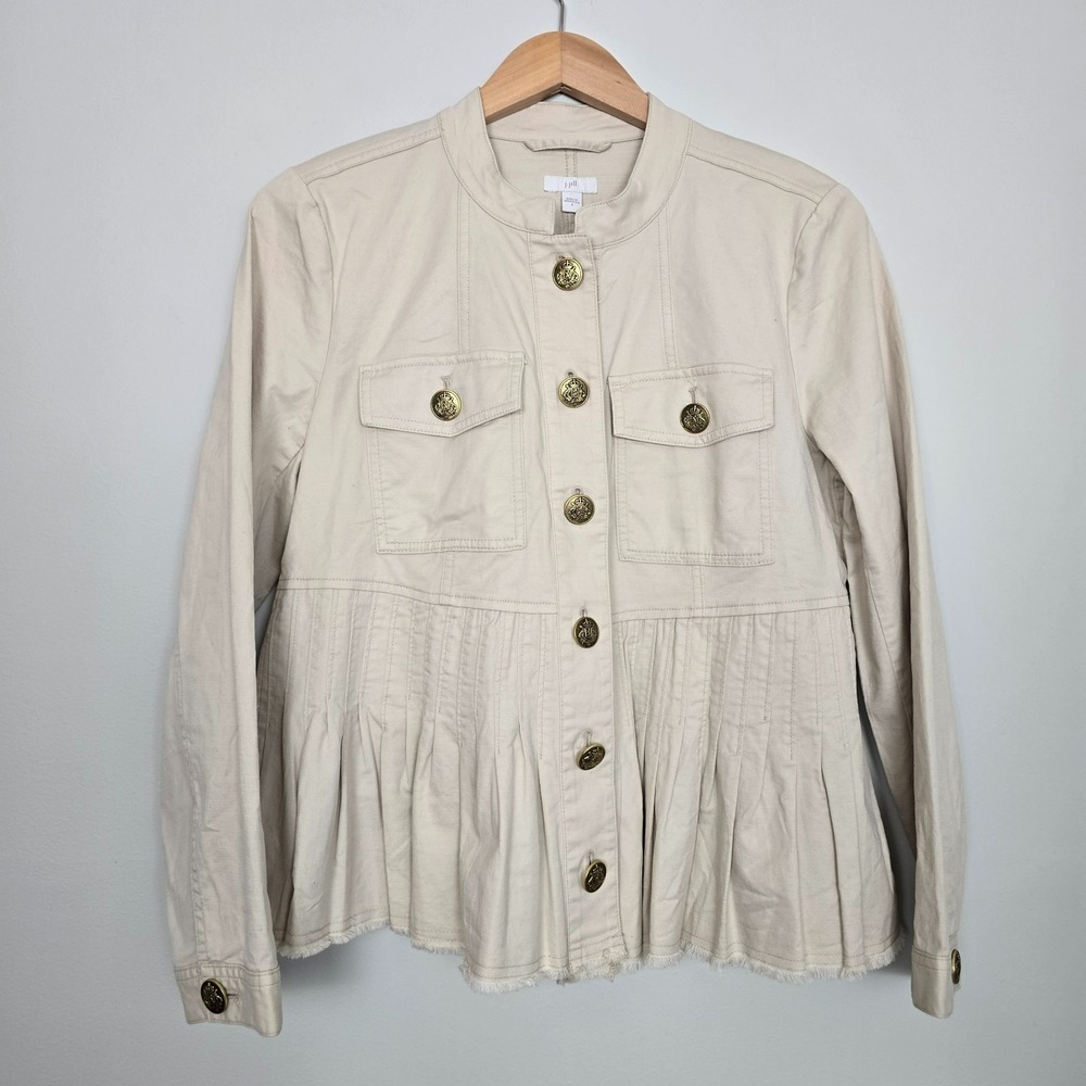 NWT J. Jill Military Peplum Jacket Women's S Beige Gold Button Preppy Classic - Picture 2 of 12